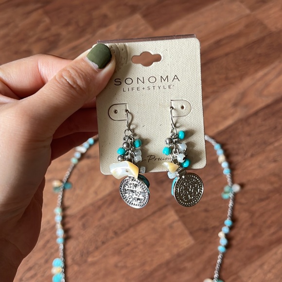 NWT SONOMA Life+Style genuine shell necklace+earrings bundle - Picture 2 of 6
